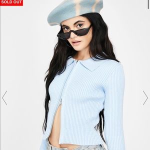 Cute blue two zippers sweater